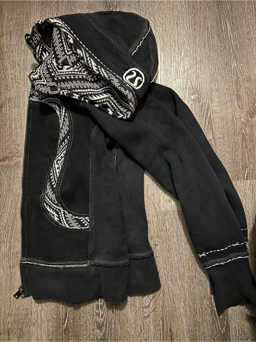 lululemon athletica Black Women's Hoodie with Black-and-White Patterned Trim